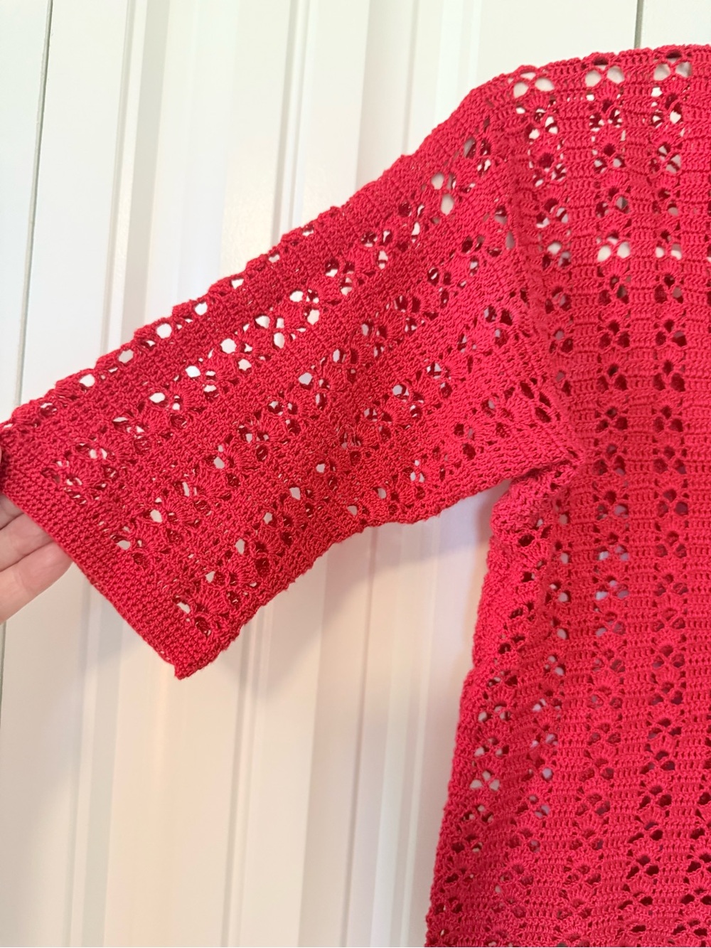 Handmade Red Crocheted Short Sleeve Cardigan - Picture 6 of 7
